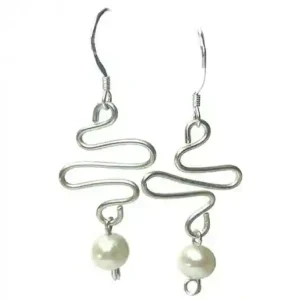 Pearl dangle silver wedding earrings